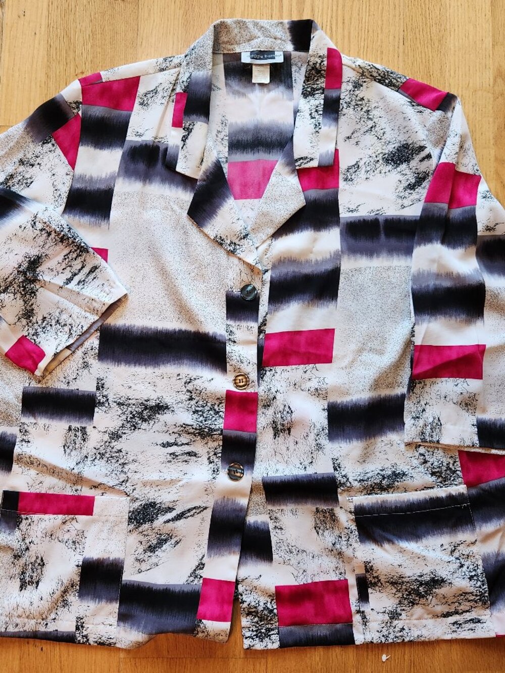 Maggie Barnes Top Women's 3X 26/28W White Pink Black Print Pockets Tunic